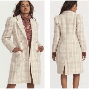 LoveShackFancy Winter White Asryn‎ Tweed Double Breasted Long Coat Size Medium